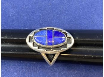 Teme Oval Navajo Sterling Silver Ring With Lapis Inlay