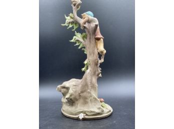 Ethan Allen, Made In Italy Porcelian Figurine Of Boy Climbing Tree To See The Doves, Signed