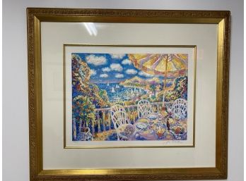 Summer Island, Signed Lithograph Jan Parker Impressionist, Gold Frame