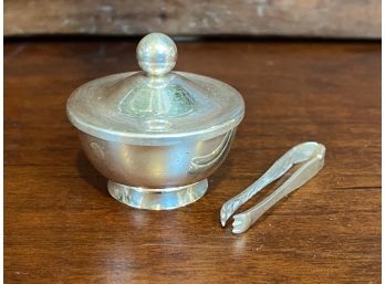 Miniture Sterling Container With Top And Tongs