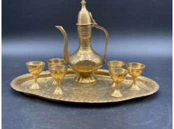 Brass Surahi With Goblet And Platter, Please Note Sizes Below