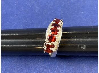 Sterling Silver And Garnet Ring, Size 6