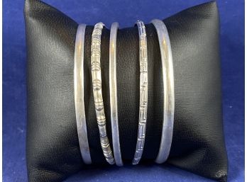 Set Of 5, Sterling Silver Bangle Bracelets, Mexico