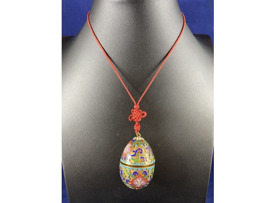 Cloisonne Egg 2 Piece Necklace With Ornate Flowers, Lillian Vernon