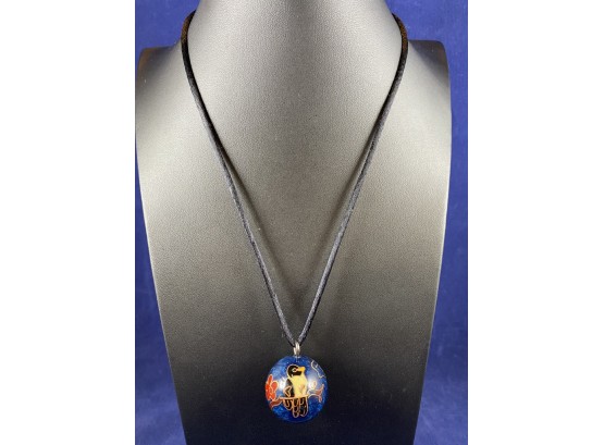Cloisonne Ball Necklace With Bird And Flowers, Has A Gentle Chime In Motion