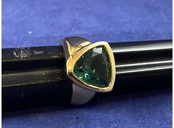 Gold Over Sterling Silver With Green Stone, Size 5