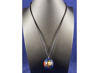 Cloisonne Ball Necklace With Bird And Flowers, Has A Gentle Chime In Motion