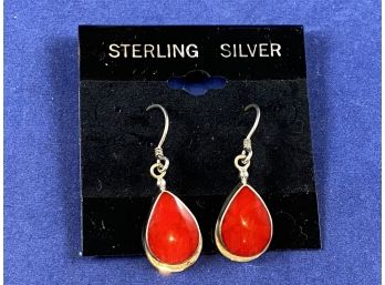 Sterling SIlver Coral  Dangle  Pierced Earrings