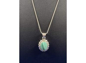 Sterling Silver Chain With Malachite Pendant, 20'