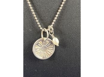 Sterling Silver Chain With Sun Disk Pendant And Pearl 18'