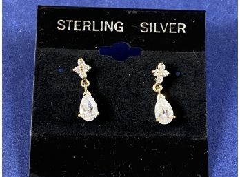 Gold Over Sterling SIlver Cubic Zarconia Pierced Earrings