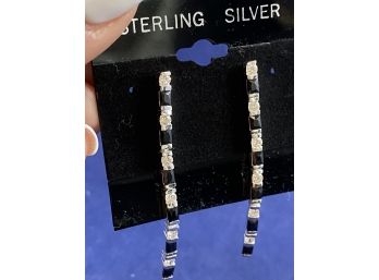 Sterling SIlver Black Onyx Dangle  Pierced Earrings