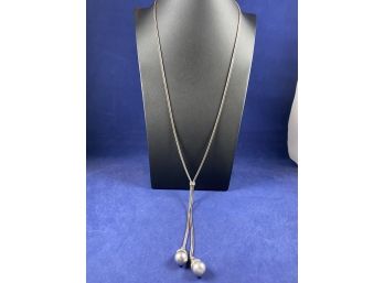 Sterling Silver Necklace With Pearl Dangles And Marcasite, Adjustable
