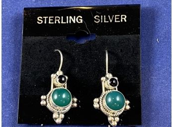 Sterling SIlver Natural Stone Dangle  Pierced Earrings