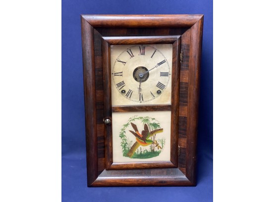 Antique Seth Thomas, Eight Day Clock, Hand Painted Glass Bird