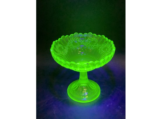 Uranium Glass Footed Candy Dish, Glows