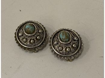 Vintage Sarah Coventry Clip On Earrings, Silver With Natural Stone
