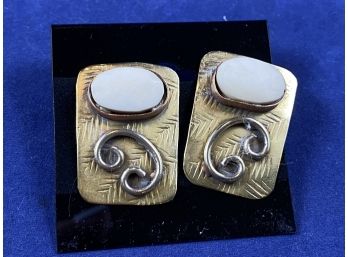 Copper Brass And Bone Pierced Earrings