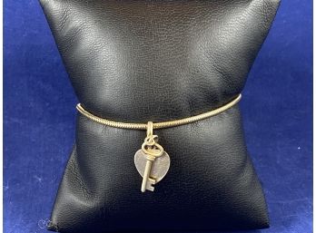 12K Yellow Gold Filled Vintage Bracelet With Heart And Key 7'