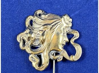 Vintage Gold Tone Stick Pin Of Womans Goddess Profile
