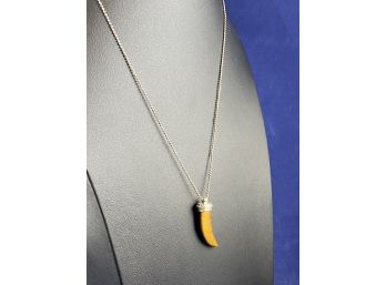 Sterling Silver And Tigers Eye Horn Necklace, 16-18'