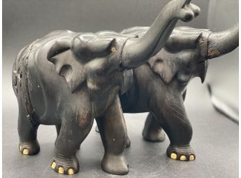 Pair Of Mahogany Elephants With Ivory Toenails