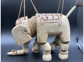 Handmade Wooden Elephant Puppet Marionette