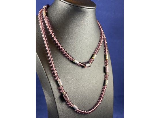 Amethyst Bead Necklace With Silver Accents & Barrel Clasp, 36'
