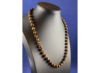 Tiger Eye And Gold Tone Necklace, 20'