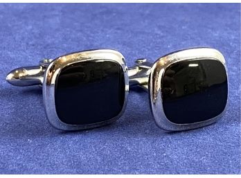 Lang Vintage Sterling Silver And Black Onyx Stone Cufflinks