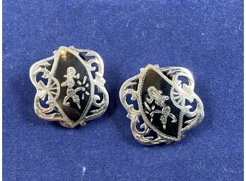 Stunning Vintage Thai Niello Siam Gods And Goddesses Sterling Silver Clip-on Earrings