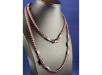 Amethyst Bead Necklace With Silver Accents & Barrel Clasp, 36'