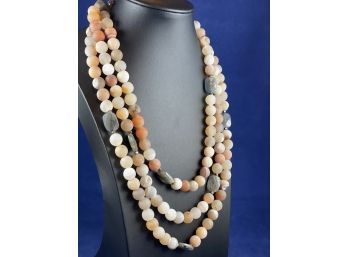 Three Strand Matte Agate Stone Necklace With Toggle Clasp, 19'