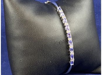 Sterling Silver And Tanzanite Bracelet With Hinge And Safety