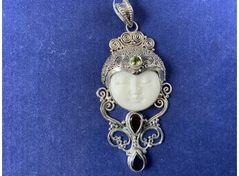 Sterling Silver, Amethyst & Peridot Pendant, Bali Style, Made In Indonisia