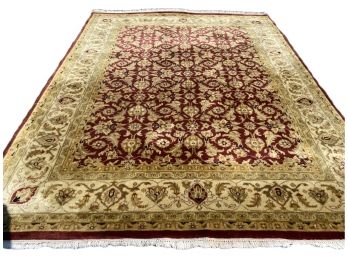 Asian Patterned Wool Rug, Burgandy & Gold, 9' 10' X  7'4'