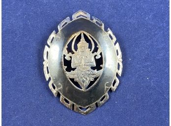 Stunning Vintage Thai Niello Siam Gods And Goddesses Sterling Silver Pin Brooch