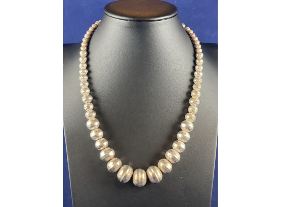 Silver Graduated Bead Necklace, Made In Mexico