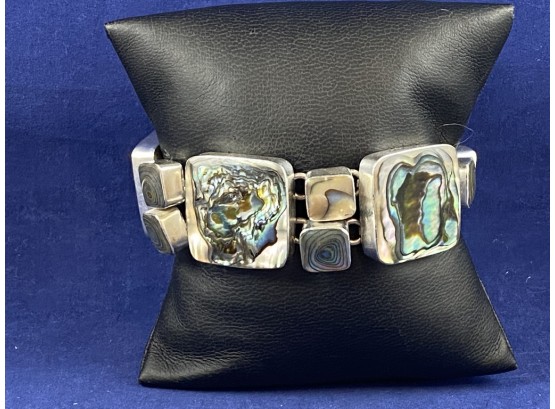 Sterling Silver And Abalone Toggle Clasp Bracelet, Made In Mexico, 7.5'