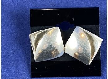 Sterling Silver Square Earrings, Modern Design, Made In Mexico
