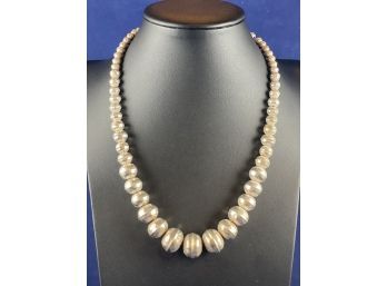 Silver Graduated Bead Necklace, Made In Mexico