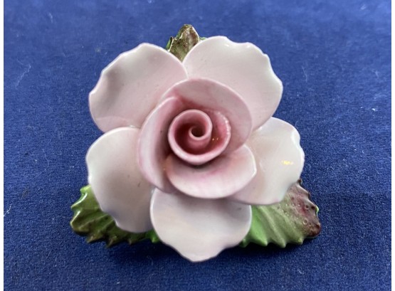Denton English China Pink Rose Pin Brooch, In Original Box