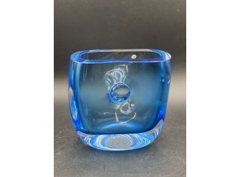 Mats Jonasson Maleras Blue Two In One Crystal Vase, Signed Klas Goran Tinback