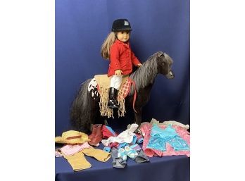 American Girl Doll, Horse, Foal And Outfits