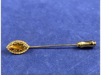 14K Yellow Gold Tigers Eye Stick Pin, Vintage
