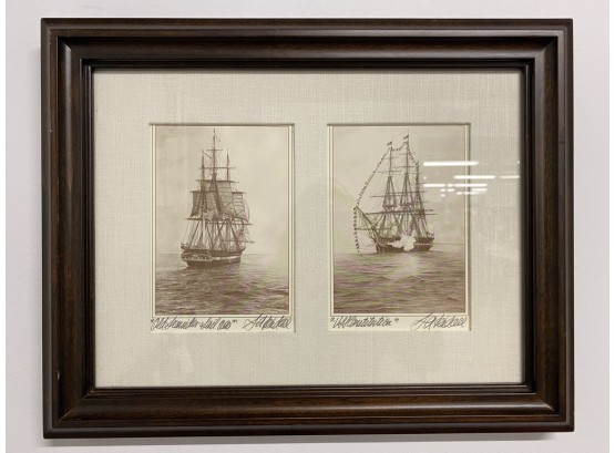 Pair Of J.A. Kendall Tall Ships, USS Constitution & Old Ironsides Signed Prints