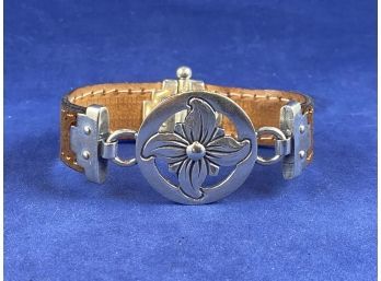 Sterling Silver & Leather Bracelet, 7'