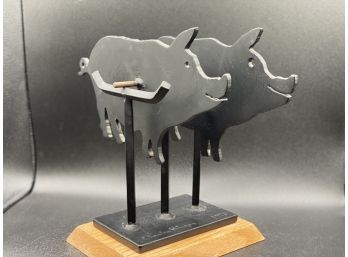 Charles Ringer Kinetic Steel Sculpture Of Pigs, Signed
