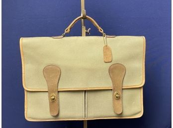Coach Green Canvas  Messenger Laptop Briefcase Travel Tote Bag