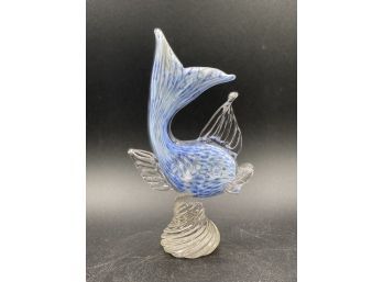 Hand Streched Pulled Bubble Glass Fish, Blue And White